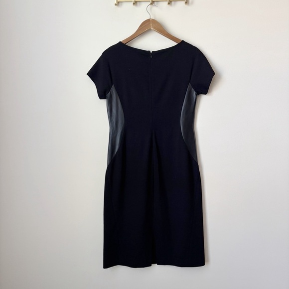 Lafayette 148 Leather Panel Dress 6 Ponte Knit Black - Picture 4 of 10